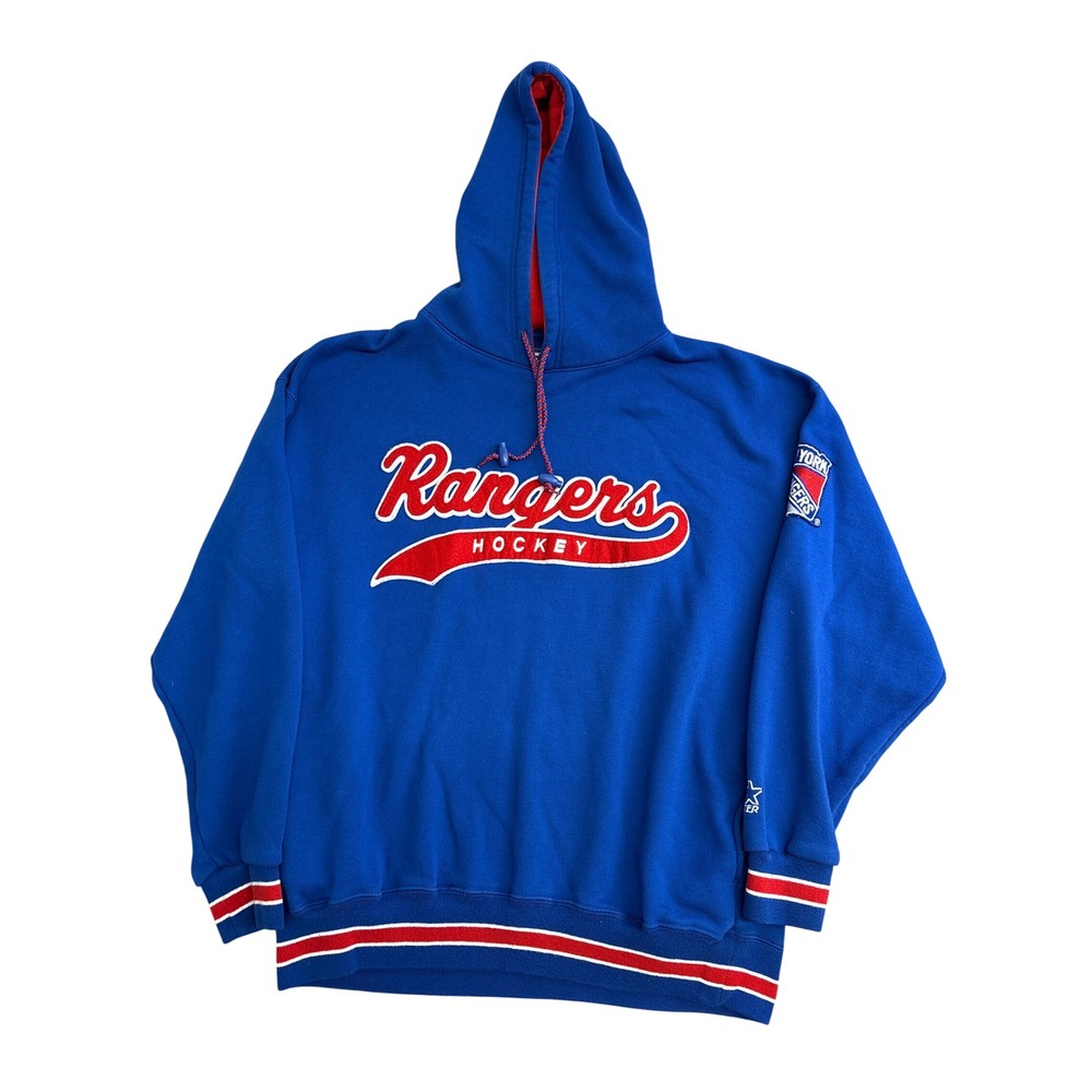 Vintage Starter New York Rangers NHL Hoodie Blue Mens XL Embroidered Pullover